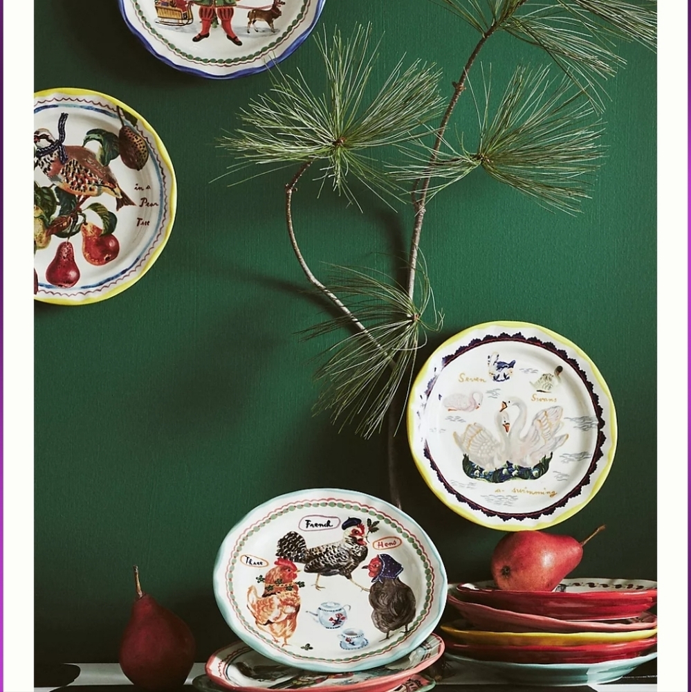 Anthropologie Nathalie Lete 12 Days of Christmas Plate -  3 French Hens - Picture 4 of 8